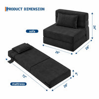Garvee Matelas Pliant 4 Plis 183 × 71 × 15 cm, Mousse Haute Densité, Housse en Velours Côtelé Lavable, Multifonction, Compact, Noir, pour Invités, Studio et Camping
