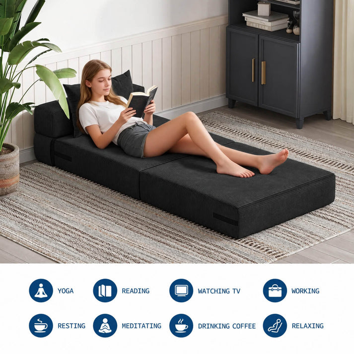 Matelas pliant 4‑en‑1 fauteuil chaise longue lit d'appoint