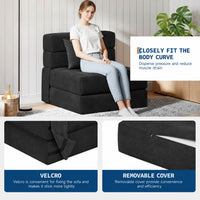 Garvee Matelas Pliant 4 Plis 183 × 71 × 15 cm, Mousse Haute Densité, Housse en Velours Côtelé Lavable, Multifonction, Compact, Noir, pour Invités, Studio et Camping