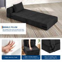 Garvee Matelas Pliant 4 Plis 183 × 71 × 15 cm, Mousse Haute Densité, Housse en Velours Côtelé Lavable, Multifonction, Compact, Noir, pour Invités, Studio et Camping