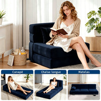 Garvee Canapé-Lit Convertible 2 en 1 avec Coussin, Velours Côtelé, Mousse Haute Densité, Compact et Pliable, Bleu Marine, Taille M, pour Salon et Chambre