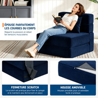 Garvee Canapé-Lit Convertible 2 en 1 avec Coussin, Velours Côtelé, Mousse Haute Densité, Compact et Pliable, Bleu Marine, Taille M, pour Salon et Chambre