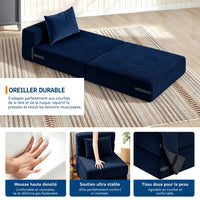 Garvee Canapé-Lit Convertible 2 en 1 avec Coussin, Velours Côtelé, Mousse Haute Densité, Compact et Pliable, Bleu Marine, Taille M, pour Salon et Chambre