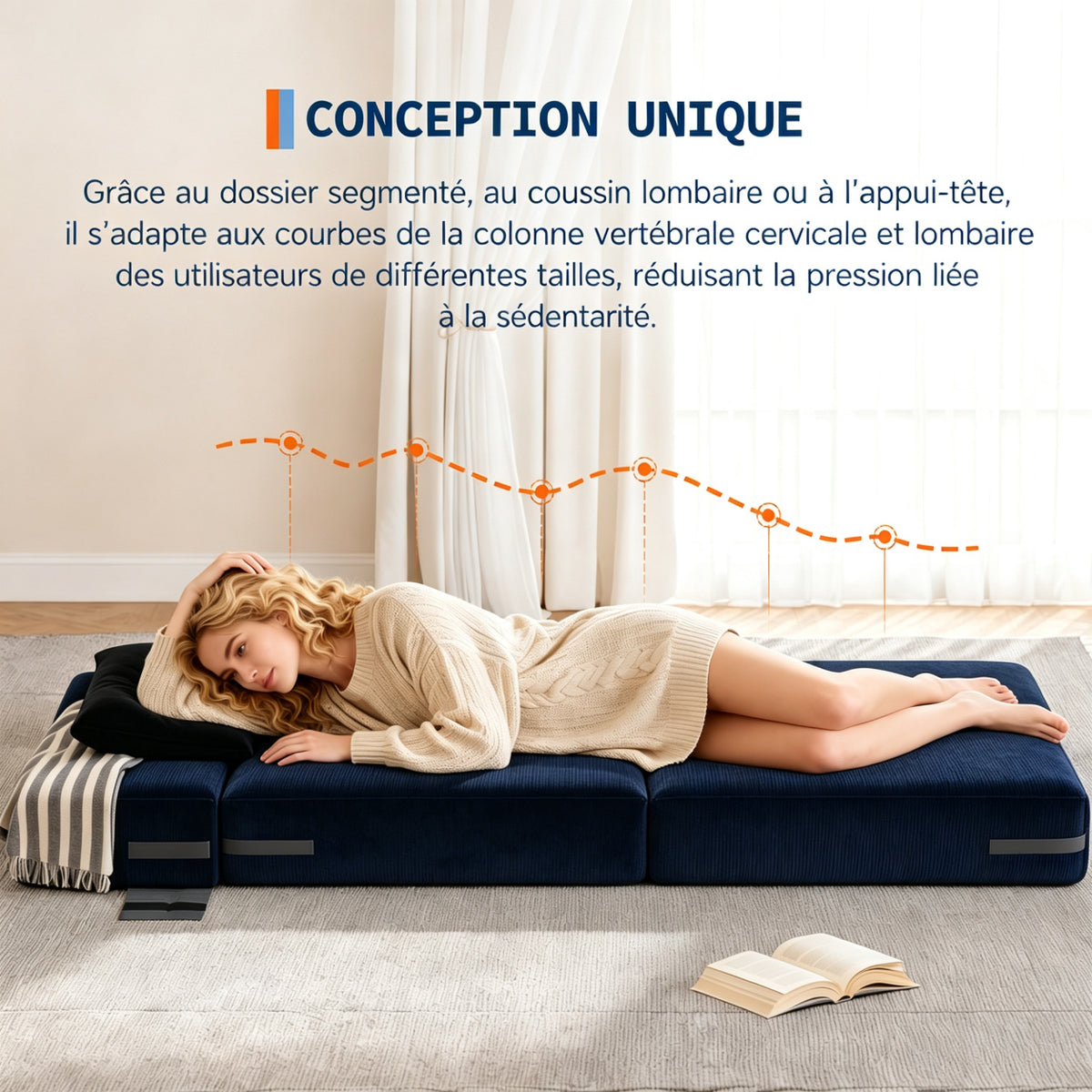 Garvee Canapé-Lit Convertible 2 en 1 avec Coussin, Velours Côtelé, Mousse Haute Densité, Compact et Pliable, Bleu Marine, Taille M, pour Salon et Chambre
