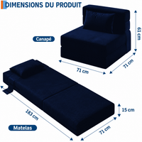 Garvee Canapé-Lit Convertible 2 en 1 avec Coussin, Velours Côtelé, Mousse Haute Densité, Compact et Pliable, Bleu Marine, Taille M, pour Salon et Chambre