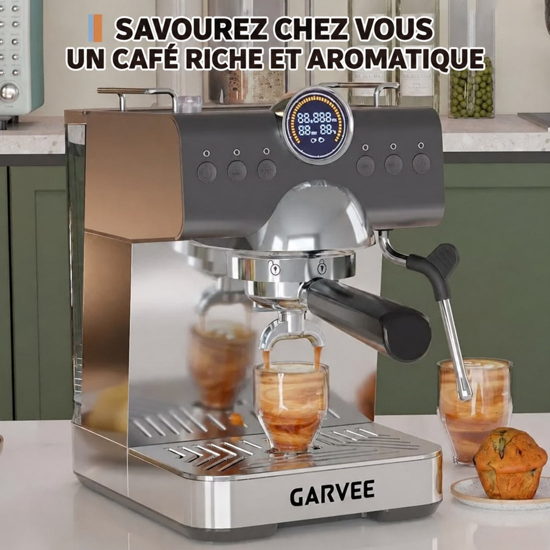 Garvee Machine à Expresso 20 bar Style Italien, Semi-Automatique, 1300 W, Réservoir 1,5 L, Compacte et Sûre, pour Maison et Petits Cafés, Gris