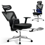 Garvee Chaise de Bureau Ergonomique en Maille avec Soutien Lombaire Réglable, Accoudoirs 3D, Repose-Pieds, Structure en Métal, Hauteur Réglable, Noir - Noir Avec repose-pieds