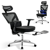 Garvee Chaise de Bureau Ergonomique en Maille avec Soutien Lombaire Réglable, Accoudoirs 3D, Repose-Pieds, Structure en Métal, Hauteur Réglable, Noir