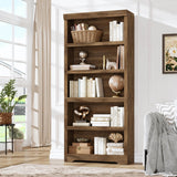Garvee Bibliothèque haute à 5 niveaux 175 × 80 cm en MDF, étagères réglables, meuble de rangement stable pour salon ou bureau, marron - Marron