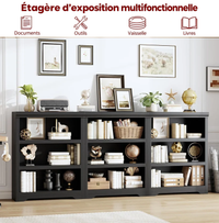 Garvee Bibliothèque haute à 3 niveaux 100 × 60 cm en MDF, étagères réglables, meuble de rangement ouvert pour salon, bureau ou chambre, noir