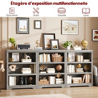 Garvee Bibliothèque haute à 3 niveaux 100 × 60 cm en MDF, étagères réglables, meuble de rangement ouvert pour salon, bureau ou chambre, gris