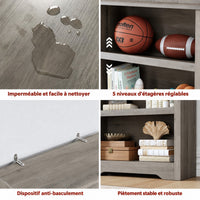 Garvee Bibliothèque haute à 3 niveaux 100 × 60 cm en MDF, étagères réglables, meuble de rangement ouvert pour salon, bureau ou chambre, gris