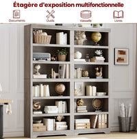 Garvee Bibliothèque haute à 6 niveaux 190 × 80 cm en MDF, étagères réglables, rangement flexible pour salon ou bureau, gris