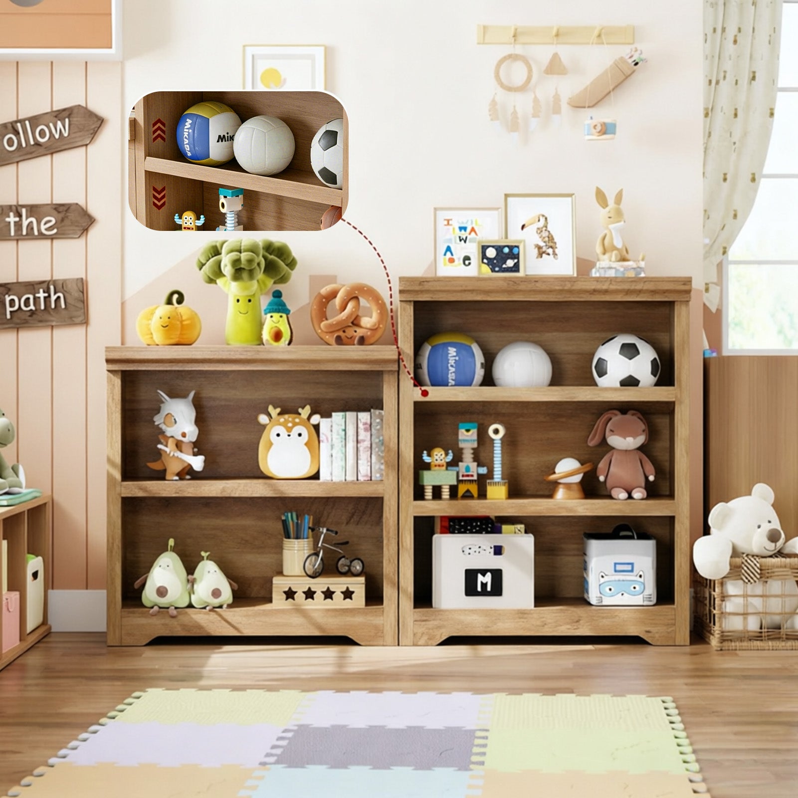 Garvee Étagère ouverte à 2 niveaux en MDF avec tablettes réglables, meuble de rangement pour maison et bureau, finition bois