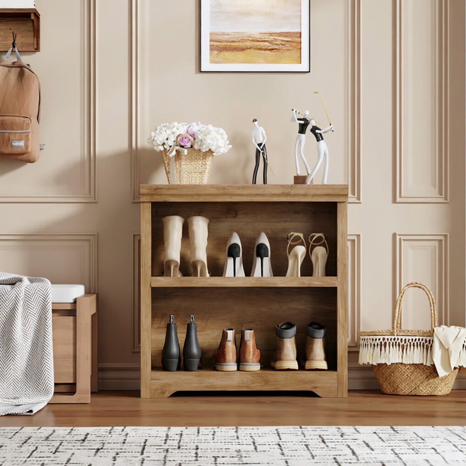 Garvee Étagère ouverte à 2 niveaux en MDF avec tablettes réglables, meuble de rangement pour maison et bureau, finition bois
