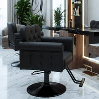 Garvee Fauteuil de Coiffure en Similicuir, Pivotant à 360°, avec Repose-Pieds, Base Ronde Hydraulique en Métal, Charge jusqu’à 150 kg, pour Salon de Coiffure et Spa, Noir