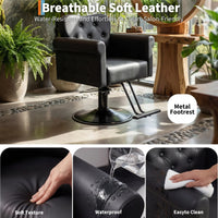 Garvee Fauteuil de Coiffure en Similicuir, Pivotant à 360°, avec Repose-Pieds, Base Ronde Hydraulique en Métal, Charge jusqu’à 150 kg, pour Salon de Coiffure et Spa, Noir