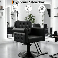 Garvee Fauteuil de Coiffure en Similicuir, Pivotant à 360°, avec Repose-Pieds, Base Ronde Hydraulique en Métal, Charge jusqu’à 150 kg, pour Salon de Coiffure et Spa, Noir