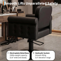 Garvee Fauteuil de Coiffure en Similicuir, Pivotant à 360°, avec Repose-Pieds, Base Ronde Hydraulique en Métal, Charge jusqu’à 150 kg, pour Salon de Coiffure et Spa, Noir