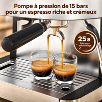 Garvee Machine à Expresso 15 bar avec Broyeur Intégré, Porte-Filtre, Réservoir 2,3 L, Acier Inoxydable, pour Maison et Bureau