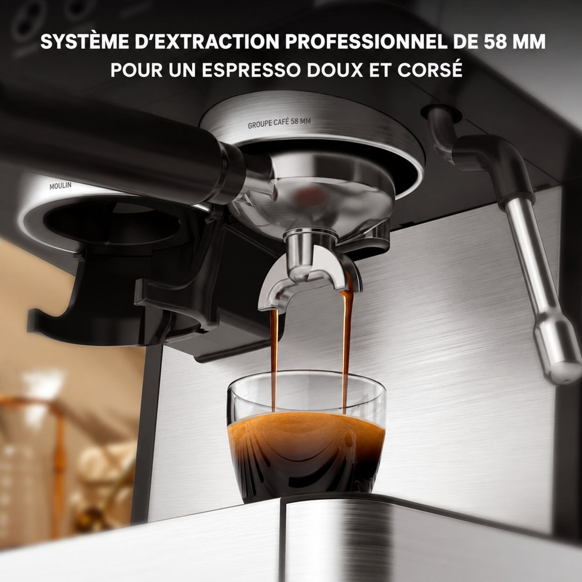 Garvee Machine à Expresso 15 bar avec Broyeur Intégré, Porte-Filtre, Réservoir 2,3 L, Acier Inoxydable, pour Maison et Bureau
