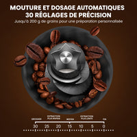 Garvee Machine à Expresso 15 bar avec Broyeur Intégré, Porte-Filtre, Réservoir 2,3 L, Acier Inoxydable, pour Maison et Bureau