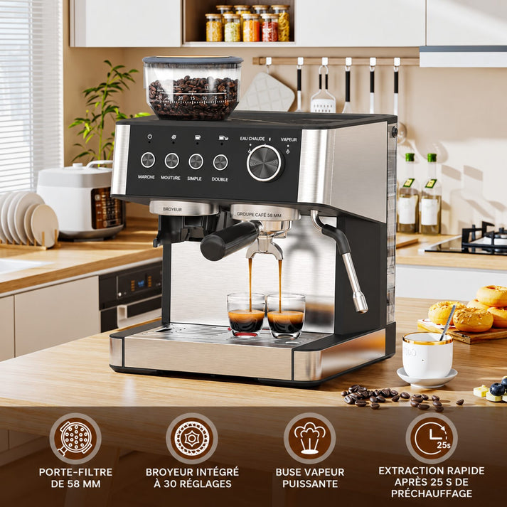 Machine à expresso avec moulin à café intégré