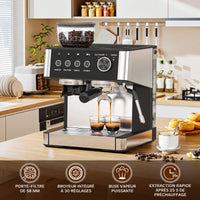 Garvee Machine à Expresso 15 bar avec Broyeur Intégré, Porte-Filtre, Réservoir 2,3 L, Acier Inoxydable, pour Maison et Bureau