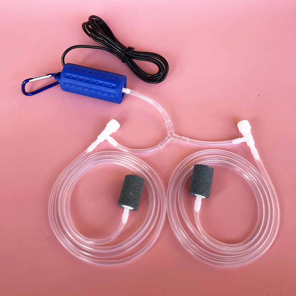 Garvee Pompe à air pour aquarium Mini USB avec double diffuseur pour poissons d'intérieur et d'extérieur, silencieuse, portable, tube en silicone