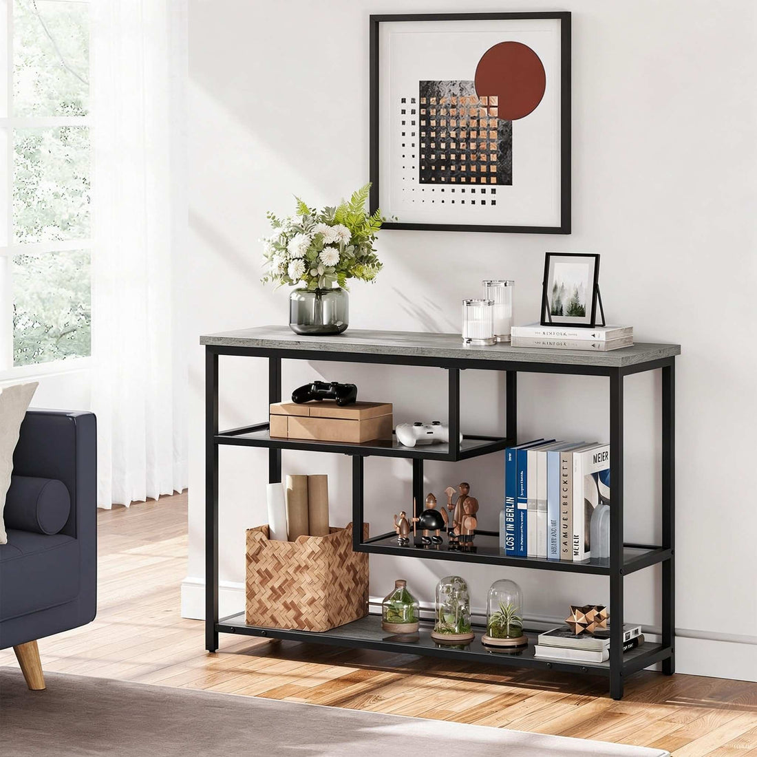 Garvee console industrielle à 4 niveaux, métal, verre et bois, pour entrée et salon, 100 × 30 × 75 cm, marron rustique