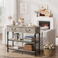 Console Garvee petite à 2 tiroirs, structure en métal, gris rustique, idéale pour l'entrée et le salon, pieds réglables, 100 cm (L) x 30 cm (P) x 80 cm (H)