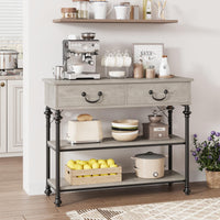 Console Garvee petite à 2 tiroirs, structure en métal, gris rustique, idéale pour l'entrée et le salon, pieds réglables, 100 cm (L) x 30 cm (P) x 80 cm (H)