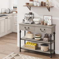 Console Garvee petite à 2 tiroirs, structure en métal, gris rustique, idéale pour l'entrée et le salon, pieds réglables, 100 cm (L) x 30 cm (P) x 80 cm (H)
