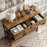 Console Garvee pour entrée, étroite, avec 2 tiroirs, grande étagère, structure en métal, marron rustique, salon, entrée