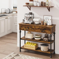 Console Garvee pour entrée, étroite, avec 2 tiroirs, grande étagère, structure en métal, marron rustique, salon, entrée