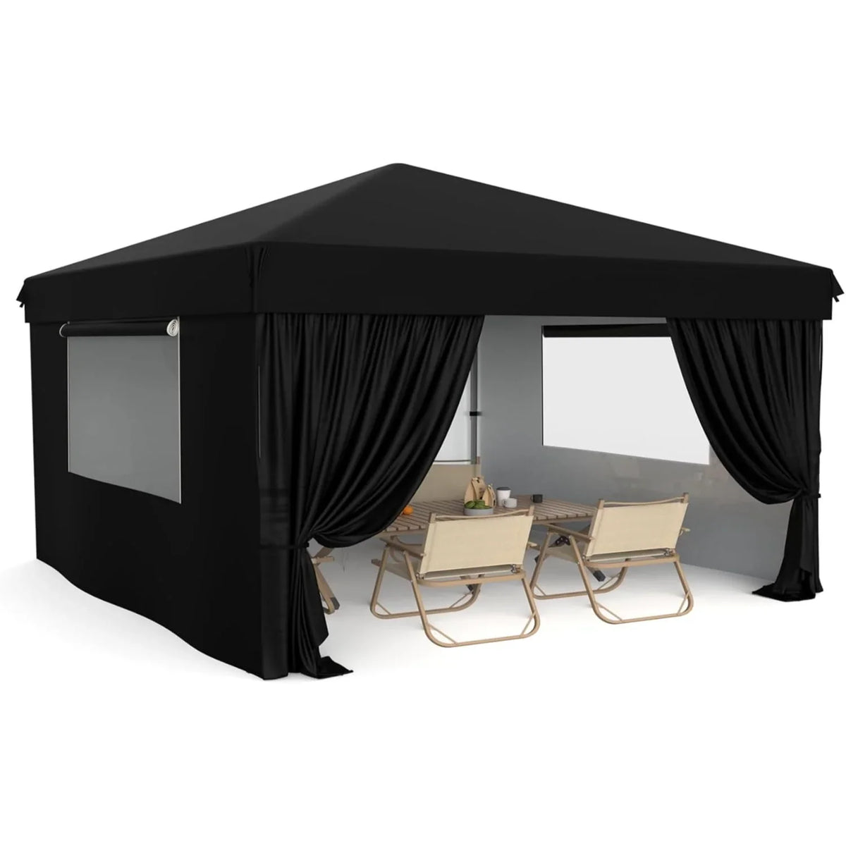 Garvee Tonnelle Pliante 3 × 3 m en Tissu Oxford 210D, Hauteur Réglable, Imperméable, Protection UV UPF 50+, pour Camping et Marchés, Noir