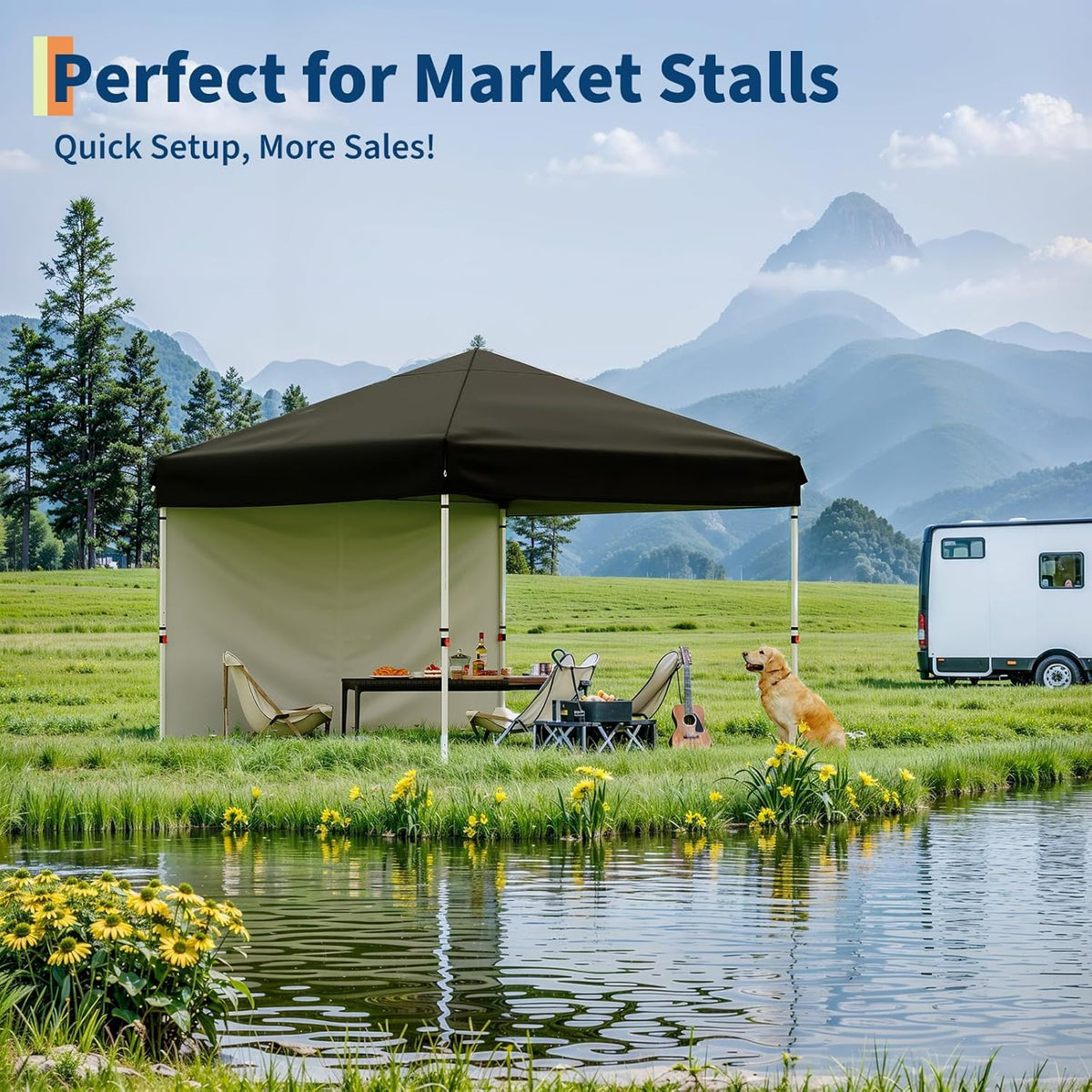Garvee Tonnelle Pliante 3 × 3 m en Tissu Oxford 210D, Hauteur Réglable, Imperméable, Protection UV UPF 50+, pour Camping et Marchés, Noir