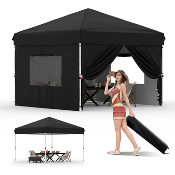 Garvee Tonnelle Pliante 3 × 3 m en Tissu Oxford 210D, Hauteur Réglable, Imperméable, Protection UV UPF 50+, pour Camping et Marchés, Noir