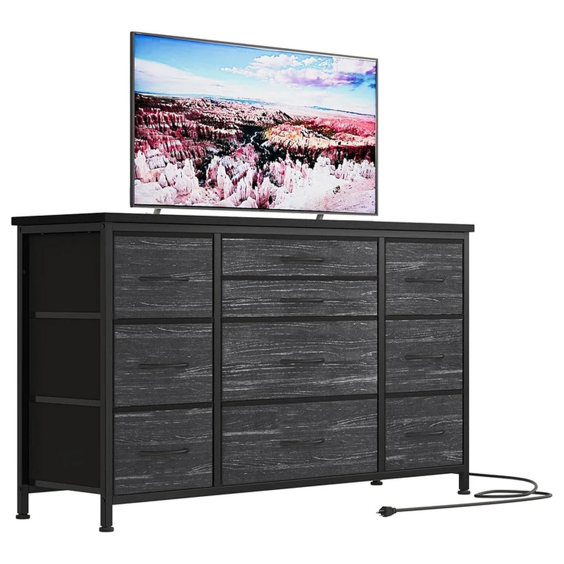Garvee Commode à 10 Tiroirs avec Prise Électrique Intégrée, Meuble de Rangement Multifonction, 120 × 39 × 70 cm, pour Chambre et Salon, Gris anthracite