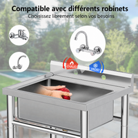 Garvee Évier sur Pied Inox 53 × 53 × 84 cm, Bac Unique avec Vidange Rapide, Design Sécurisé, pour Cuisine, Garage et Usage Pro