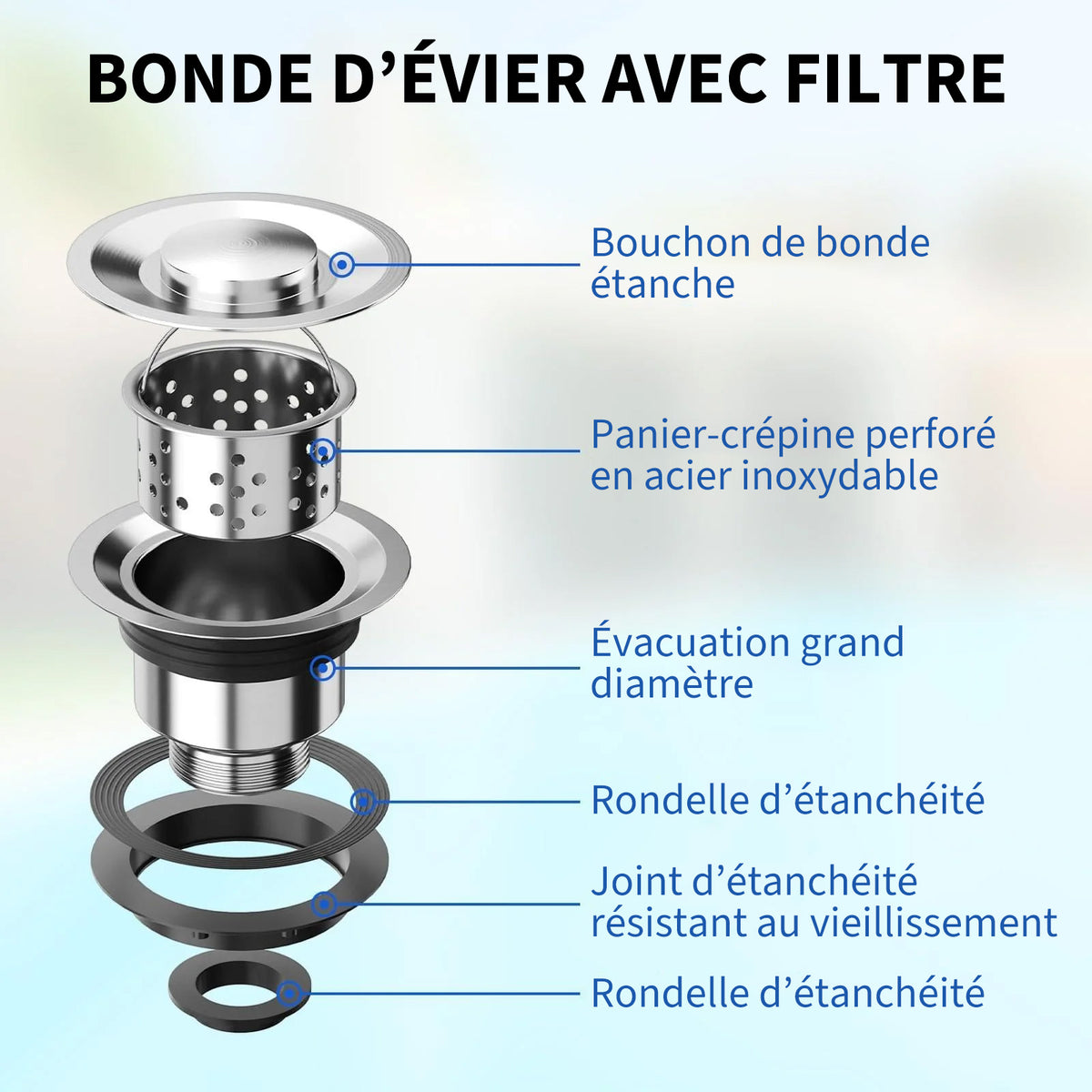 Garvee Évier sur Pieds en Acier Inoxydable, L. 70 × P. 50 × H. 86 cm, 1 Bac avec Robinet Extractible Pivotant à 360°, Eau Chaude et Froide, pour Cuisine et Garage