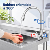 Garvee Évier Professionnel sur Pied en Inox 99 x 51 x 94 cm avec Robinet Extractible et Étagère, pour Cuisine Commerciale et Extérieur, Argenté