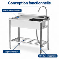 Garvee Évier Professionnel sur Pied en Inox 99 x 51 x 94 cm avec Robinet Extractible et Étagère, pour Cuisine Commerciale et Extérieur, Argenté