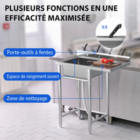Garvee Évier de Buanderie en Inox 91 x 53 x 102cm avec Étagère et Pieds Réglables, Bac Utilitaire pour Buanderie et Garage, Sans Robinet, Argenté