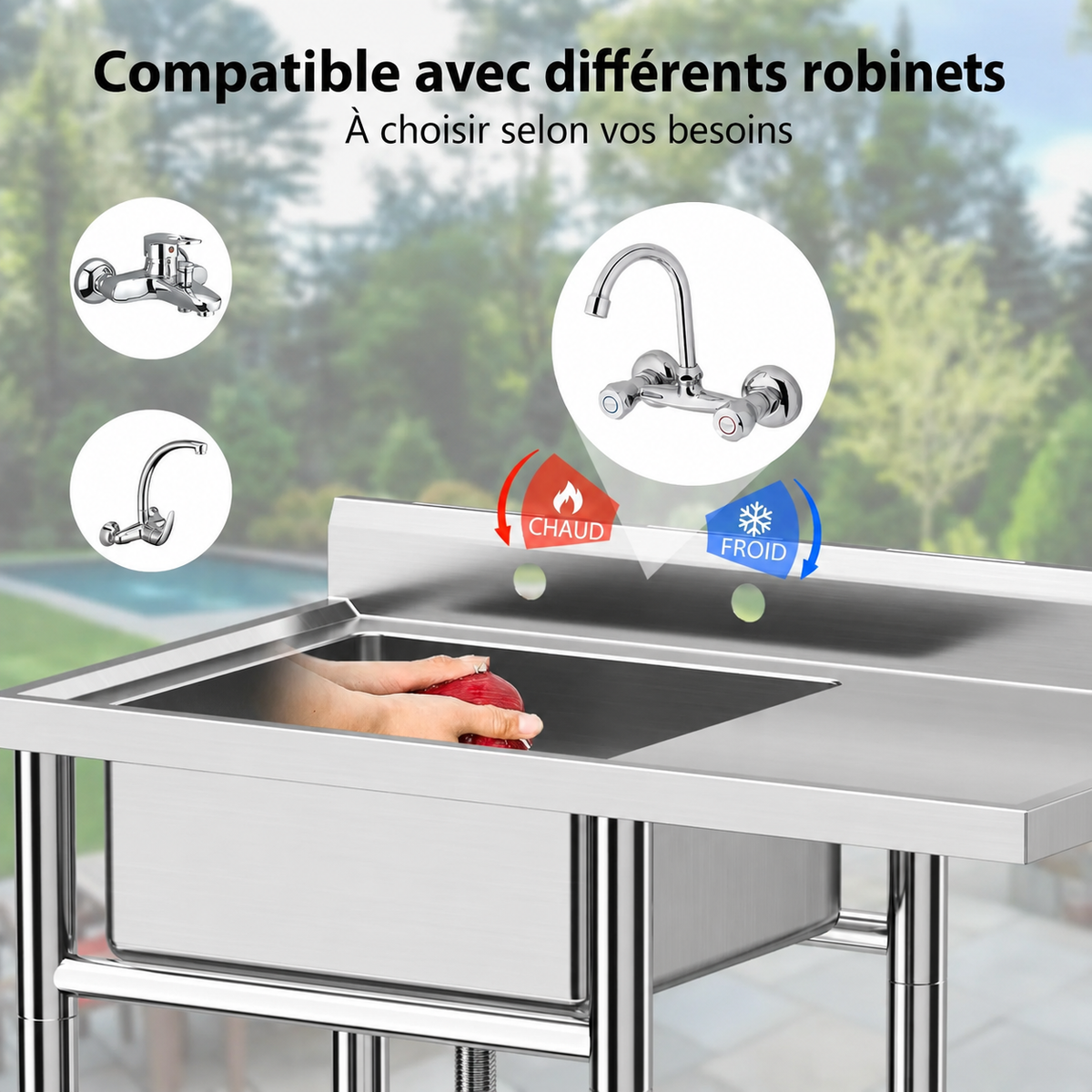 Garvee Évier de Buanderie en Inox 91 x 53 x 102cm avec Étagère et Pieds Réglables, Bac Utilitaire pour Buanderie et Garage, Sans Robinet, Argenté