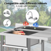 Garvee Évier de Buanderie en Inox 91 x 53 x 102cm avec Étagère et Pieds Réglables, Bac Utilitaire pour Buanderie et Garage, Sans Robinet, Argenté