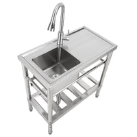 Garvee Plonge Professionnelle en Acier Inoxydable 304, L. 76 × P. 41 × H. 102 cm, avec Robinet Col de Cygne Eau Chaude et Froide, pour Cuisine Professionnelle et Restauration, Argenté