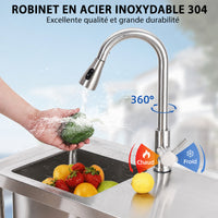 Garvee Plonge Professionnelle en Acier Inoxydable 304, L. 76 × P. 41 × H. 102 cm, avec Robinet Col de Cygne Eau Chaude et Froide, pour Cuisine Professionnelle et Restauration, Argenté