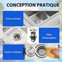 Garvee Plonge Professionnelle en Acier Inoxydable 304, L. 76 × P. 41 × H. 102 cm, avec Robinet Col de Cygne Eau Chaude et Froide, pour Cuisine Professionnelle et Restauration, Argenté