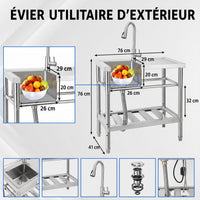 Garvee Plonge Professionnelle en Acier Inoxydable 304, L. 76 × P. 41 × H. 102 cm, avec Robinet Col de Cygne Eau Chaude et Froide, pour Cuisine Professionnelle et Restauration, Argenté